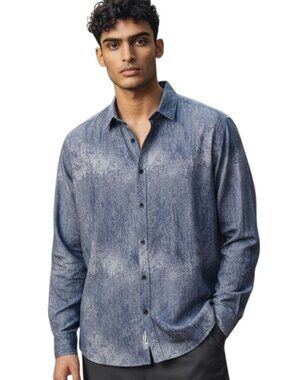 Calvin Klein Men's Slim-Fit Jacquard Shirt XXL Dusty Blue